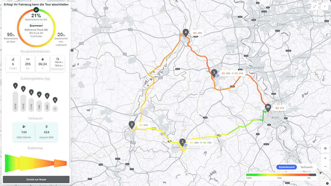 Screenshot of the route planner